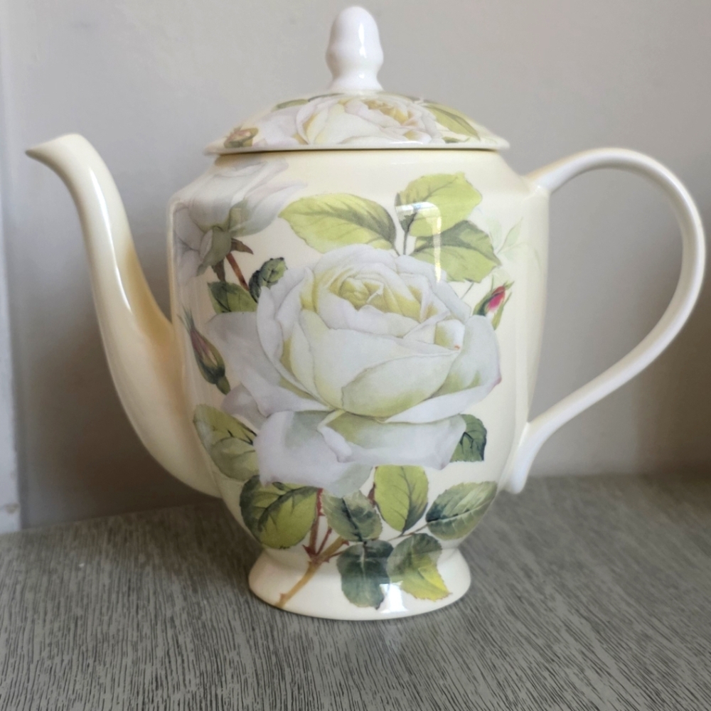 Floral Teapot with White Roses